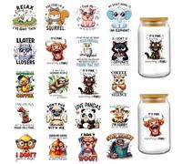 INCOK Rub on Transfers for Crafts - 20 Sheets Funny Animal UV DTF 16 oz Glass Cup Wraps, Fun Duck Chicken Dog Cat Libbey Cup Stickers Cute Pandas Decor Decals for Office
