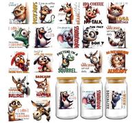 INCOK Rub on Transfers for Crafts - 20 Sheets Funny Peeking Animals UV DTF Wraps for 16 oz Glass Cup, Cute Highland Cow Squirrel Chicken Mug Transfer Stickers DIY Creative Decal