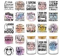 INCOK Rub on Transfers for Crafts - 20 Sheets Funny UV DTF Cup Wraps for 16 oz Glass, Black Satire Mug Transfer Stickers DIY Creative Decals Office Gifts