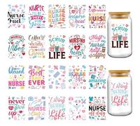 INCOK Rub on Transfers for Crafts - 20 Sheets Nurse UV DTF Cup Wrap for 16 oz Glass Water Bottle, Inspiring Healing Quotes Glass Uvdtf Transfer Stickers, Thankful Present for Nurses