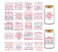INCOK Rub on Transfers for Crafts - 20 Sheets Pink Sarcastic Funny Transfer Stickers for 16 oz Glass Water Bottle, Everything is Fine Humorous UV DTF Cup Wraps Office Creative Decal Gift