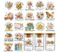 INCOK Rub on Transfers for Crafts - 20 Sheets Retro Florals Inspiration UV DTF Cup Wraps for 16 oz Glasses, Choose Kindness Sunflower Daisy Butterfly Mug Stickers DIY Creative Gift for Girls
