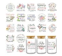 INCOK Rub on Transfers for Crafts - 20 Sheets Spanish Bible Verse UV DTF Cup Wraps Sticker for 16 oz Glass, Flowers Christian Inspirational Quotes Mug Stickers Religious Gift for Spaniard