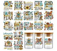 INCOK Rub on Transfers for Crafts - 20 Sheets Sunflowers Bible Verse UV DTF Cup Wraps for 16 oz Glass Water Bottle, Christian Affirmations Butterfly Goblet Sticker God Inspirational Gifts