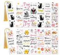 INCOK Rub on Transfers for Crafts - 24 Sheets Funny UV DTF Acrylic Blank Bookmark Wraps, Fun Black Cat Skeleton Cute Duck Uvdtf Bookmark Sticker for Women Book Lovers DIY Creative Gift