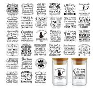 INCOK Rub on Transfers for Crafts - 30 Sheets Black Funny Sarcastic UV DTF Glass Cup Wraps for 16 oz Water Bottle, Black Cat Humorous Quotes Mug Cup Stickers Fun DIY Office Decor Decals