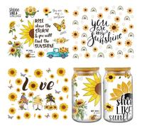 INCOK Rub on Transfers for Crafts - 4 Sheets Sunflower Gnome UV DTF Cup Wraps for 20 oz Water Bottle, Boho Flower Butterfly Positive Quotes Glass Transfer Stickers DIY Creative Decals