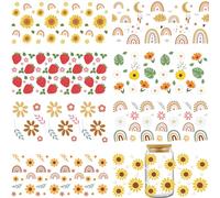INCOK Rub on Transfers for Crafts - 8 Sheets Boho Strawberry Sunflower UV DTF Cup Wrap for 16 oz Coffee Mug, Rainbow Daisy Floral Glass Tumbler Sticker DIY Laptop Phone Case Decors Decal