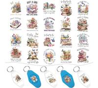 INCOK Rub on Transfers for Crafts - 8 Sheets Books Reading UV DTF Motel Keychain Stickers, Vintage Butterfly Flowers Blank Acrylic Keychain Wrap Decal Creative Gift for Booklover