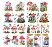 INCOK Rub on Transfers for Crafts - 8 Sheets Cute Mushroom UV DTF Wraps for 16 oz Glass Cup, Butterfly Snail Mushroom House Tumbler Transfer Stickers Waterproof DIY Decals