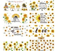 INCOK Rub on Transfers for Crafts - 8 Sheets Sunflower Inspiring Quotes UV DTF Transfers Stickers for 16 oz Glass Cups Bouquet Bee Designs Drinkware Decals, DIY Personalized Crafts