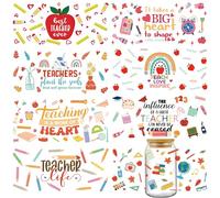 INCOK Rub on Transfers for Crafts - 8 Sheets Teacher 16 oz UV DTF Glass Cup Wraps, Colorful Pencils Apple Ruler Pattern Transfers Stickers Rub on Coffee Mug DIY Creative Teacher Gifts