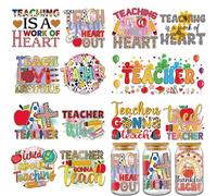 INCOK Rub on Transfers for Crafts - 8 Sheets Teacher UV DTF Cup Wraps for 16 oz Glass, Teach Love Inspire Mug Transfer Stickers Decals DIY Teachers Appreciation Gift