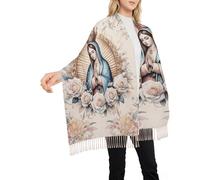 INCOK Virgen de Guadalupe Scarf - Christian Prayer Shawls Wrap with Virgin Mary and Rose Pattern, Gifts for Catholic Women, Rebozos Bordados Mexicanos, Christmas Gift for Mother Grandma Mom
