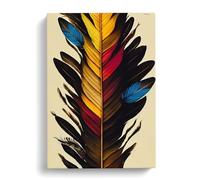 Incomparable Feather Black, Yellow, Peach Canvas Print for Living Room Bedroom Home Office Décor, Wall Art Picture Ready to Hang, 30x20 Inch (76x50 cm)