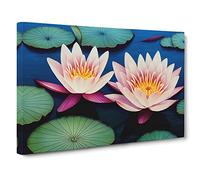 Incomparable Water Lily Flowers Canvas Wall Art Print Ready to Hang, Framed Picture for Living Room Bedroom Home Office Décor, 30x20 Inch (76x50 cm)