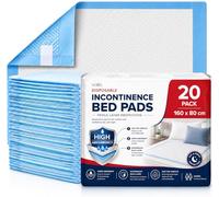 Incontinence Bed Pads 160 x 80cm - 20 Pack - XL Full Mattress Coverage - SAP Gel Core, 3 Litre Capacity, Waterproof - Disposable Bed Pads for Adults & Elderly.