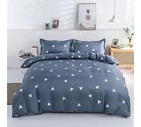 Incontinence Duvet Protector Soft and Breathable Cotton Reusable Duvet Waterproof Protector Cover with Zipper Closer & Corner Ties for Child Elder Pet. (Grey Blue Triangle, Single)