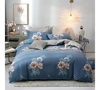 Incontinence Duvet Protector Soft and Breathable Cotton Reusable Duvet Waterproof Protector Cover with Zipper Closer & Corner Ties for Child Elder Pet. (Lake Blue Flower, Double)