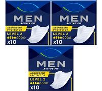 Incontinence Pads for Men Bundle, 3 Packs of Level 2, Total of 30 Active Fit 100% Discreet Mens Pads Protective Shield for Urine Leakage & Medium Bladder Weakness AFG Supplies Bundle