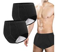 Incontinence Underwear for Men 2 Pack Washable Urinary Briefs with Front Absorbent Area Mens Incontinence Brief Leakproof Urinary Incontinence Brief Reusable Leak Proof Underwear for Men(Black, XL)