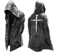 Incorra Cardigan Coats Autumn Winter Assassin's Creed Men's Hooded Pullover Jacket Cosplay Coat Drawstring Hoodie Retro Jacket Jumpers Coats Waterproof and Windproof Jacket Assassin Master, White