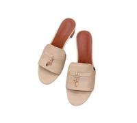 Increase Height 6.5Cm Lock Buckle One Word with Thick Heel Sandal Slippers Female Beach Slippers,Khaki,5.5 UK
