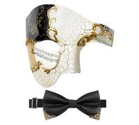 IncreDecor Masquerade Mask for Men Phantom of The Opera Half Face Mask with Bowtie, Venetian Masks for Halloween Party (Black)
