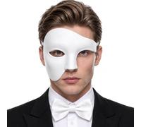 IncreDecor Masquerade Mask for Men Phantom of The Opera Half Face Mask with Bowtie, Venetian Masks for Halloween Party (White)