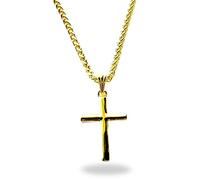 INCREDIBLE CHIC COLLECTIONS Solid 14K Gold Small Cross Pendant with 2mm Wheat Chain, Timeless Elegance for Men, Women and Teens (20"), 18", Gold, No