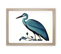 Incredible Heron Bird WHT Framed Print | A4 Oak Framed Wall Art | Ready to Hang | Modern Animal Picture | Living Room Bedroom Lounge Office