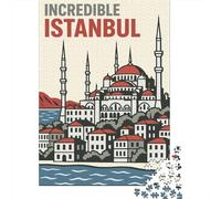 Incredible Istanbul Vintage Poster Travel Puzzle 1000 Pieces, Global Monument Landscape, Interlocking Paper Pieces, Birthday Gift for Home Décor Fans, Paper Board, 38x26cm/1000pcs