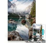 Incredible Nature Landscape. Braies Lake in Dolomites Mountains with Morning Fo Puzzles for Adults 1000 Puzzles Brain Teaser Sharp Detail Family Pastime Art Piece (50x75cm)