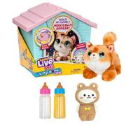 INCREDITOYZ Little Live My Kitty's Home Mini Playset with 2 Magic Feeding Bottles and Cute Squishy Toy Bundled Gift Set - Mystery Kitty Pet Plush Reveal, Cat House Toys for Kids 5+