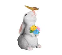 Increfunhome Easter Bunny Resin Figurine, Decorative Rabbit Figurine with Butterfly and Flower Embellishment, Spring Holiday Home Garden Decor, (Flower and Butterfly)