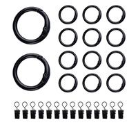 INCREWAY 14 Sets Black Metal Curtain Rings with Cilps, Smooth Gliding Drapery Loops and Clips for Curtain Rods, Decorative Window Treatment Ring Set for Modern Home Decor (Dia 19mm)