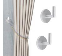 INCREWAY 2PCS Curtain Holdbacks,Self Adhesive Wall Mounted Drapery Tieback Holders Non-Trace Stick Metal Wall Hook Storage Holder Curtain Hooks Hanger for Home Decor(Silver)