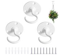INCREWAY 3Pcs White Round Carved Ceiling Hook, Ornate Floral Medallion Swag Hook Screw Eye for Light Plant Basket Zinc Alloy Vintage Lamp Mount Rustic Home Decor Hardware