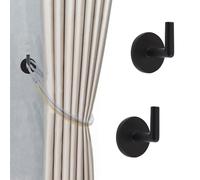 INCREWAY 4PCS Curtain Hooks, Self Adhesive Wall Mounted Drapery Tieback Holders, Non-Trace Stick Metal Wall Hook, Storage Holder Curtain Hooks Hanger for Home Decor (Black)