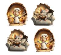 INCREWAY 4Pcs Prank Mouse Hole Wall Stickers, 3D Effect Removable Decals for Kids Room Classroom Home Bookcase Staircase, Funny Realistic Looking Mice Access Hole Decals for Wall Decoration