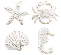 INCREWAY Cabinet Knobs, 4 Pack Retro Ocean Handle, Single Hole Cast Iron Dresser Cupboard Wardrobe Kitchen Beach Theme Drawer Pulls Handles, Seashell Seahorse Starfish Crab (White)