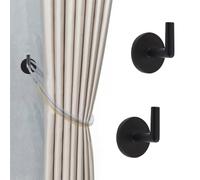 INCREWAY Curtain Holdbacks, 2PCS Self Adhesive Wall Mounted Drapery Tieback Holders Non-Trace Stick Metal Wall Hook Storage Holder Curtain Hooks Hanger for Home Decor, Black