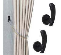 INCREWAY Curtain Holdbacks, 2PCS Self Adhesive Wall Mounted Drapery Tieback Storage Holders Non-Trace Stick Metal Wall Hook Curtain Hooks Hanger for Home Decor, Black