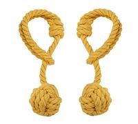 INCREWAY Hand Knitting Window Curtain Tiebacks,Decorative Window Curtain Tie,Cotton Rope Holdbacks with Single Ball (1 Pair, Yellow)