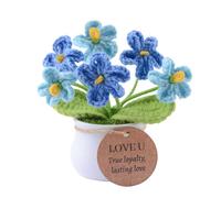INCREWAY Knitted Blue Forget-Me-Not Flower Potted Plant Theme Center Console Decoration for Car Dashboard Rear View Mirror Touch Screen Car Interior Essential Accessories(with Wooden Nameplates)