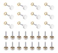 INCREWAY Mirror Nails, 32 Sets Copper Mirror Polished Screws with Decorative Caps, White Mirror Covers (16MM)