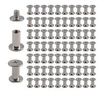 INCREWAY Phillips Screws, 60 Sets 5mm X 10mm Nickel Plated Chicago Binding Screws Round Cross Rivet Chicago Button, Silver Tone