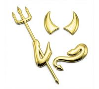 Incutex 3D Devil Self-Adhesive Car Sticker, Auto Logo Car Badge Demon Theme, Vehicle Tuning, gold