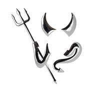 Incutex 3D Devil Self-Adhesive Car Sticker, Auto Logo Car Badge Demon Theme, Vehicle Tuning, Silver