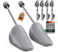 Incutex 4 pairs of shoe trees variable size UK 5-11, plastic shoe stretcher, shoe shaper, grey
